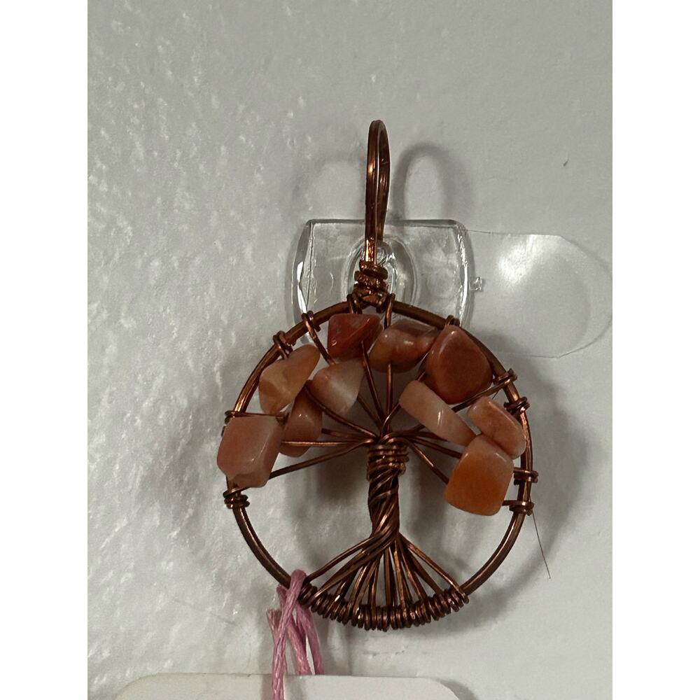 Handmade Copper and Serpentine Crystal Tree of life 3.5x2” Wall Decor